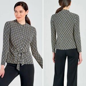 CLARA SUN WOO Textured Knit Center Front Tie Top - Chain Link Womens 1X💚